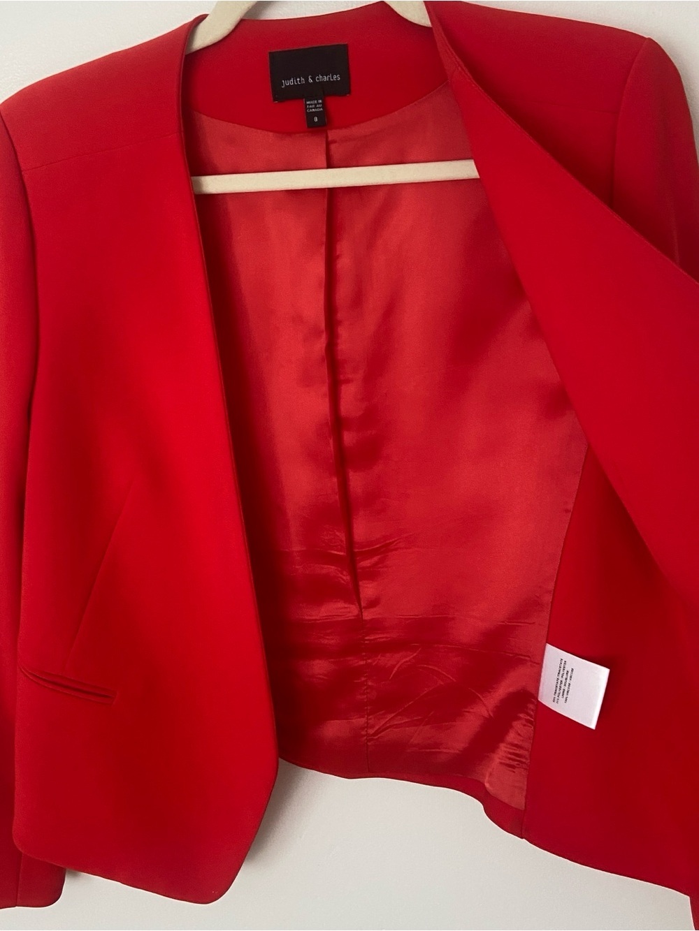 Judith and Charles Red Open Front Tailored Blazer size 8 - Picture 7 of 11